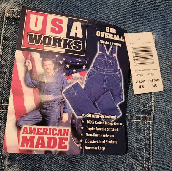 USA Works Stone Washed Denim Bib Overall - Picture 7 of 8